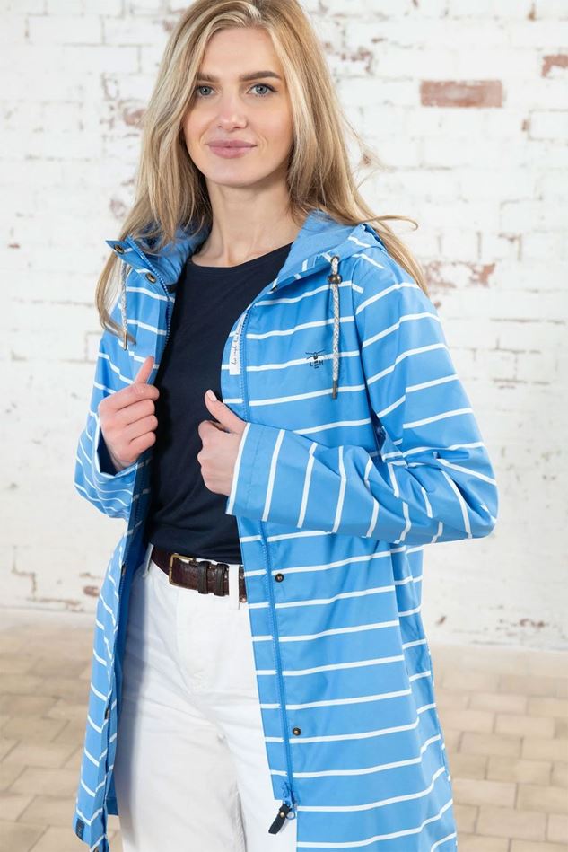 Picture of Lighthouse Beachcomber Long Coat - Azure Blue Stripe - FURTHER REDUCTION!