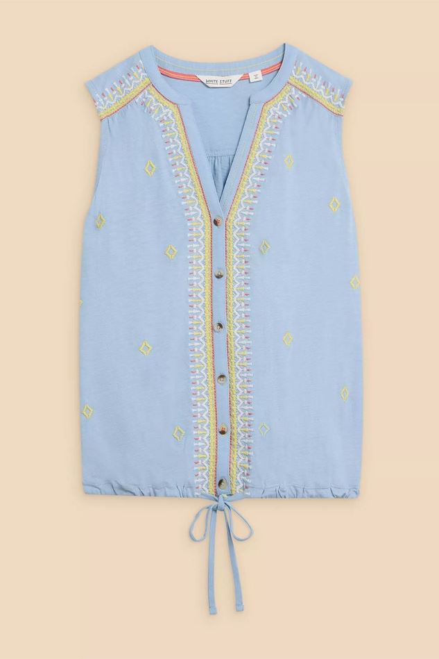 Picture of White Stuff Tulip Jersey Sleeveless Shirt - Blue Multi - RECENTLY ADDED!